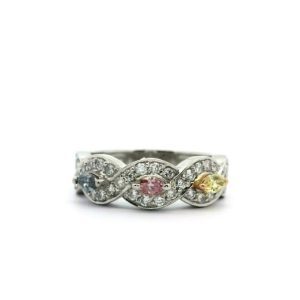 3=0.33ct Rainbow Marquise Triple Halo Dress Ring