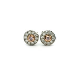 2=0.14ct 5P SI Pink Diamond Halo Stud Earrings
